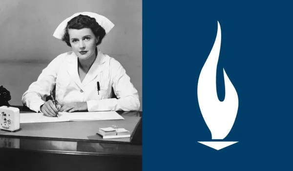 Vintage nurse charting in black and white next to Concorde logo