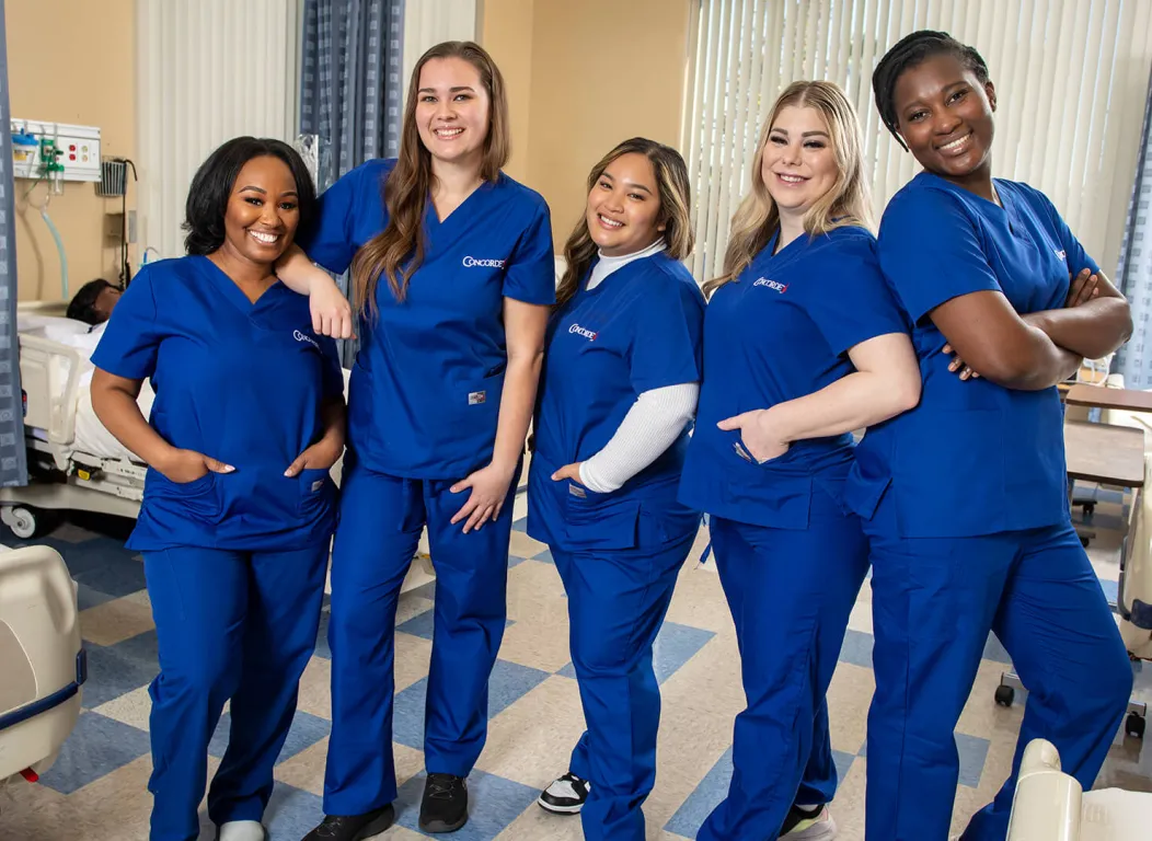 Types of nursing careers represented by nurses in scrubs
