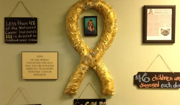 Wall display w/ facts about childhood cancer