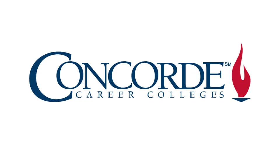 Concorde Career Colleges logo with red torch. Concorde Career Colleges logo with red torch.